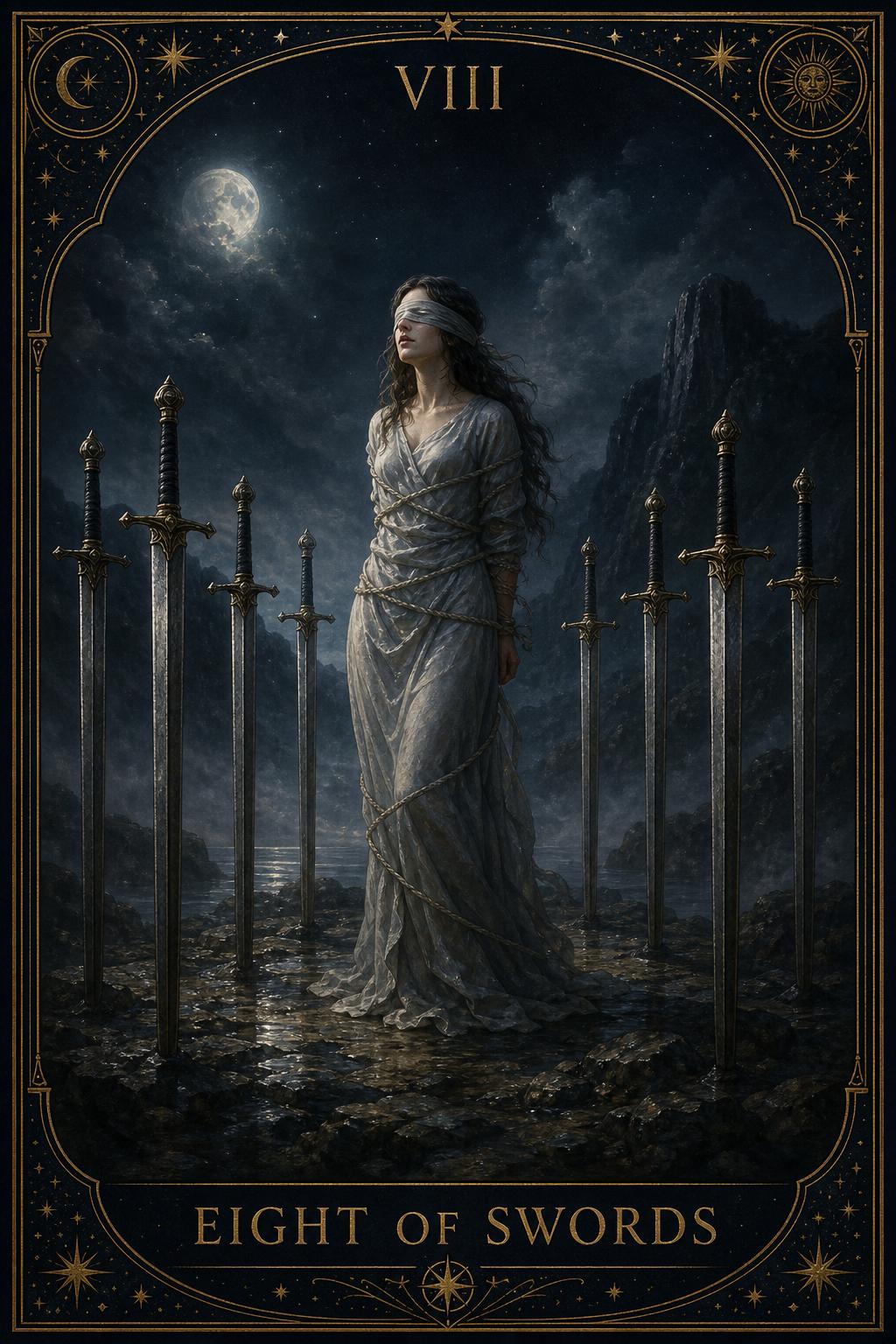 Eight of Swords tarot card.