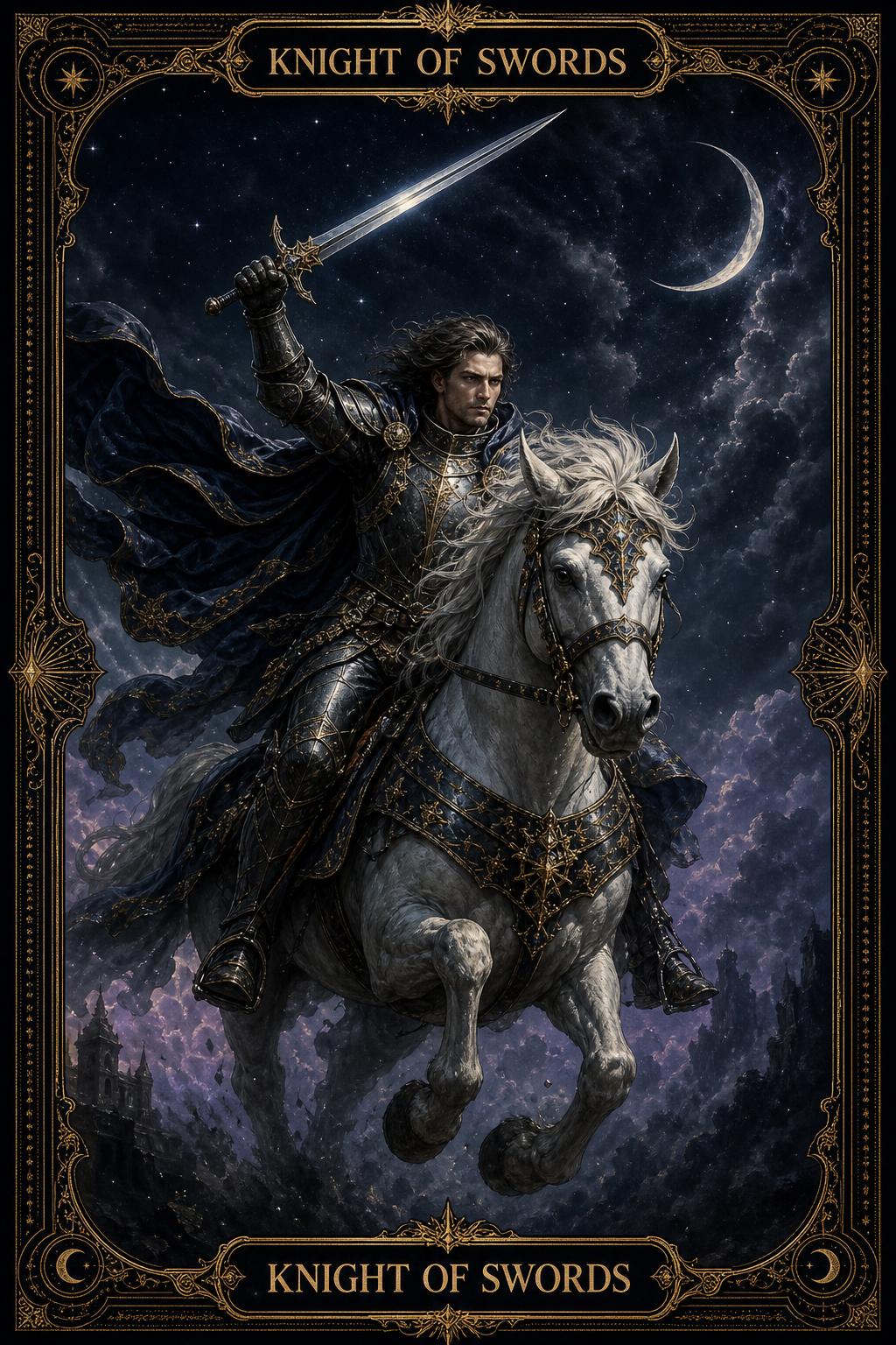 Knight of Swords tarot card.