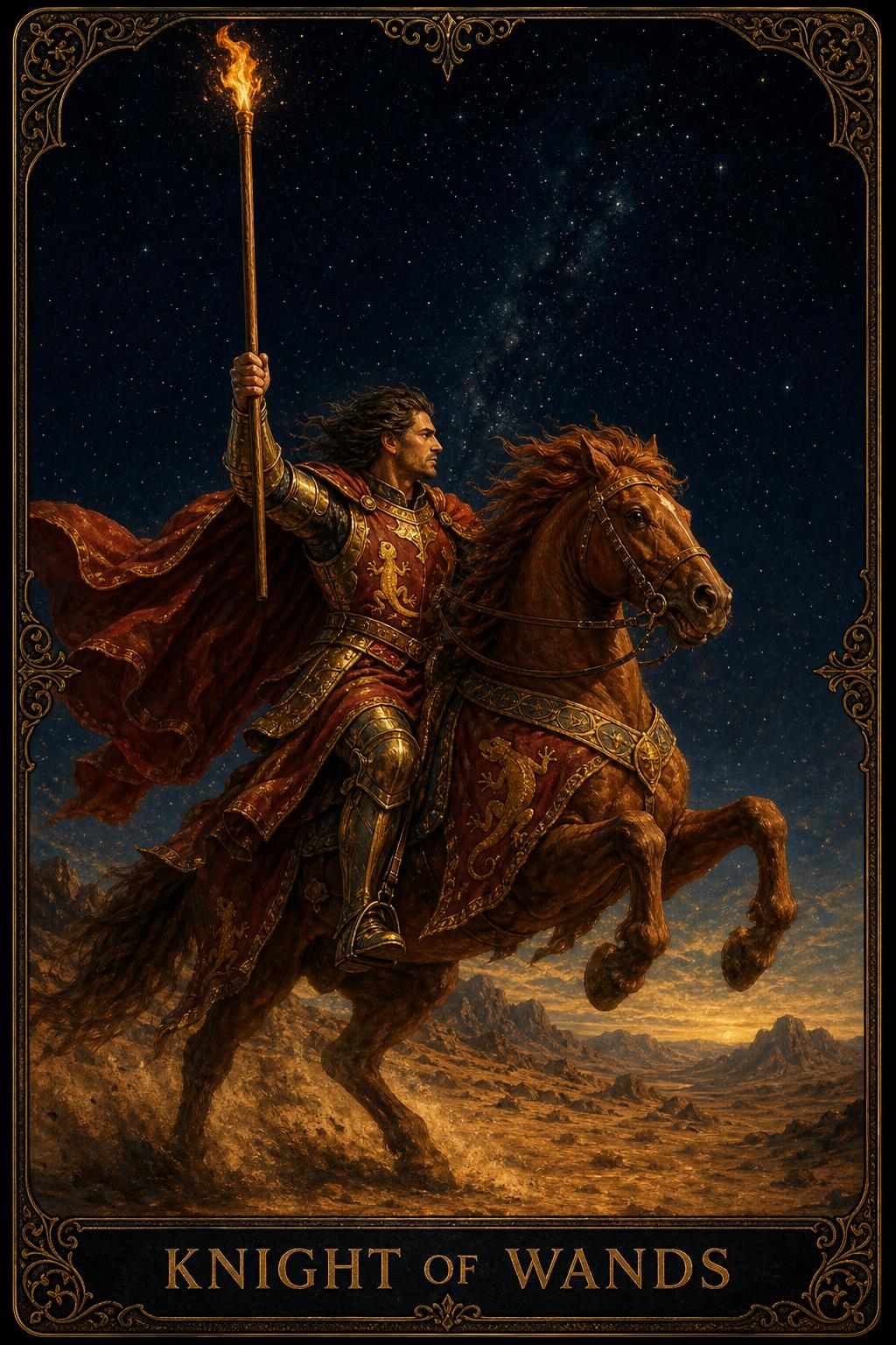 Knight of Wands tarot card.