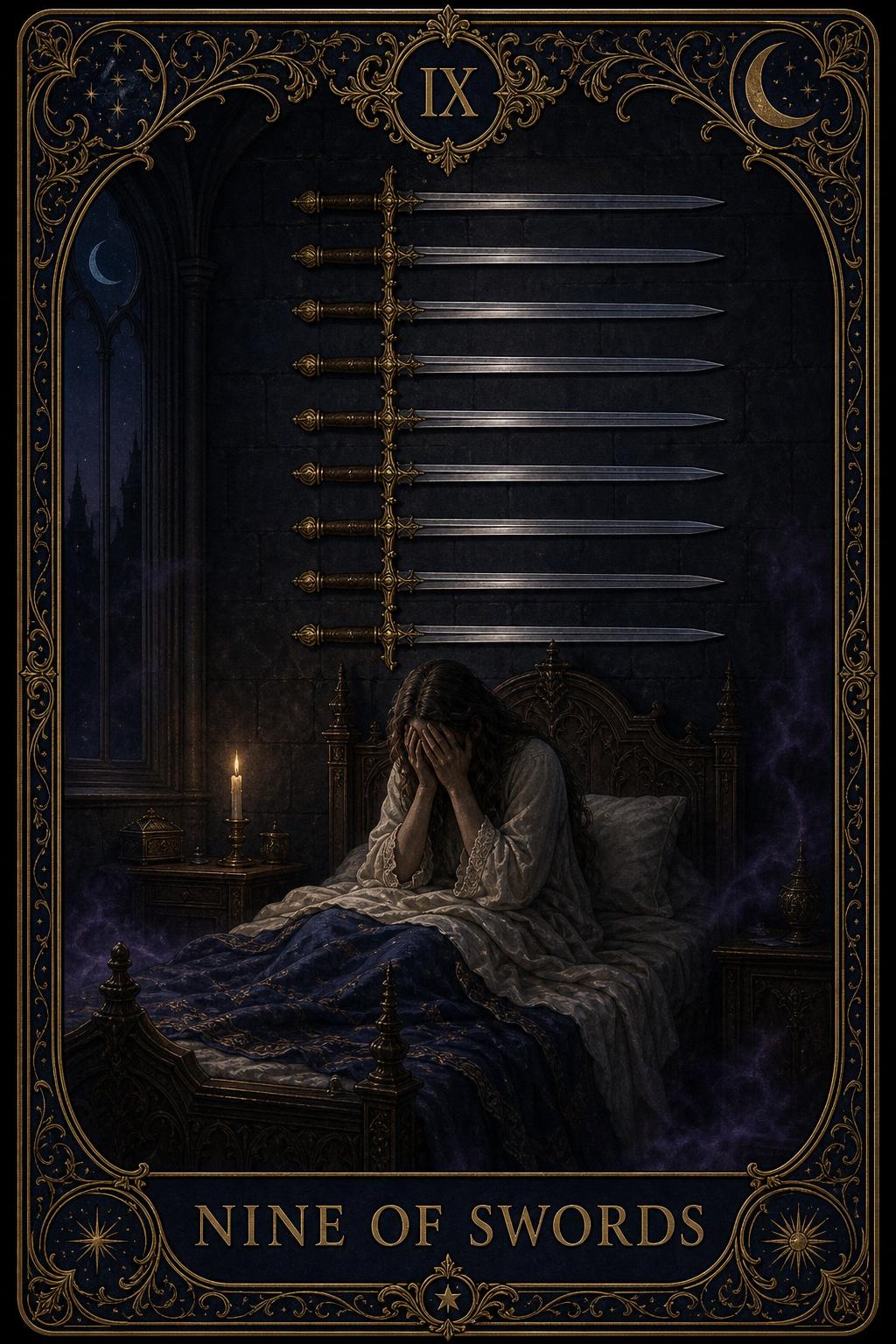 Nine of Swords tarot card.