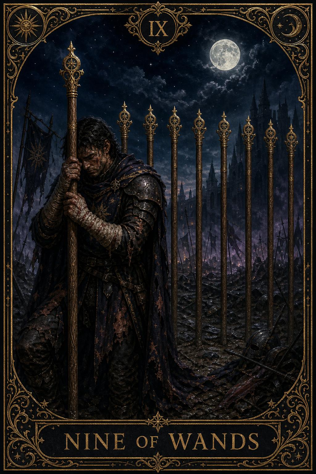 Nine of Wands tarot card.