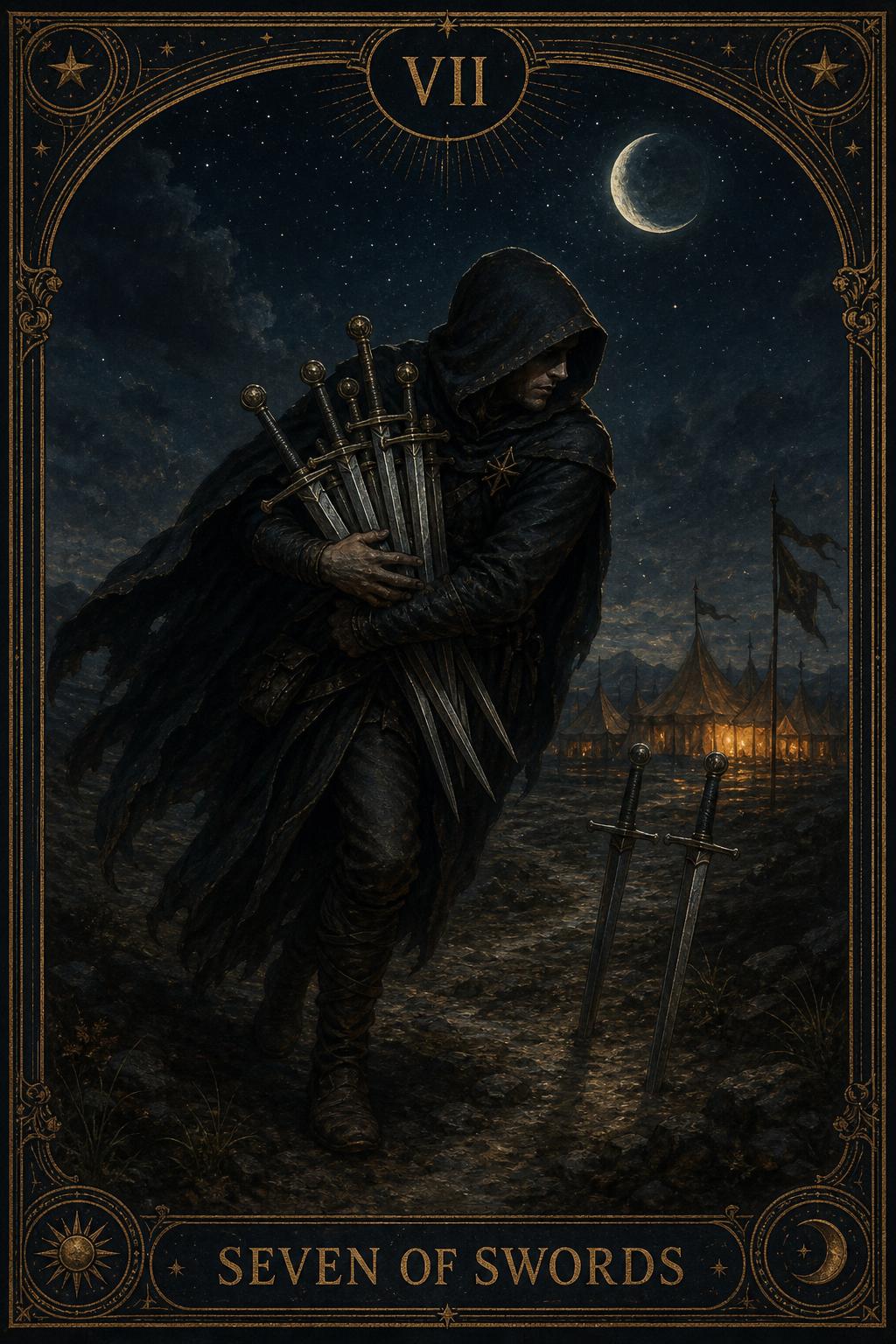 Seven of Swords tarot card.