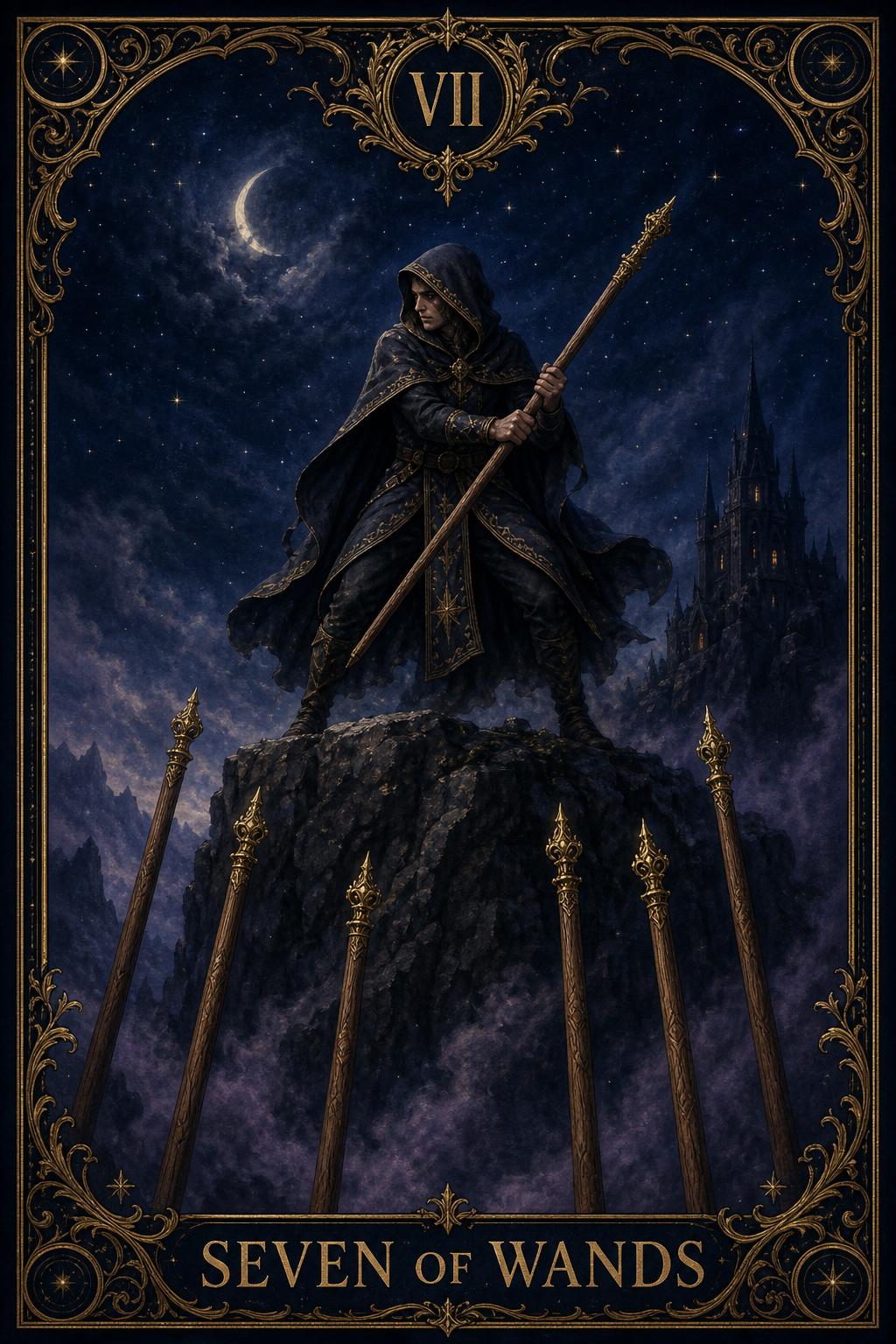 Seven of Wands tarot card.