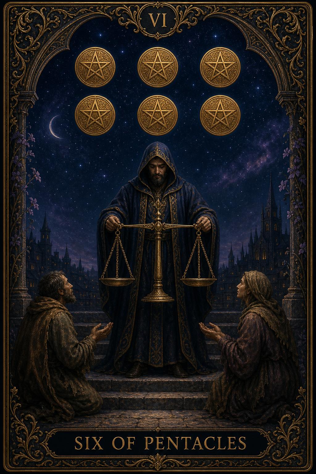 Six of Pentacles tarot card.