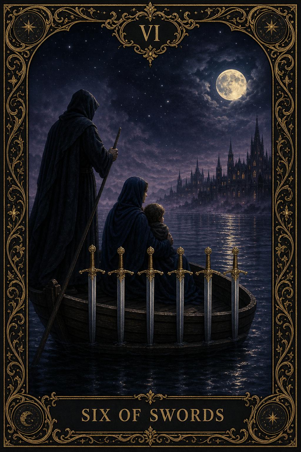 Six of Swords tarot card.