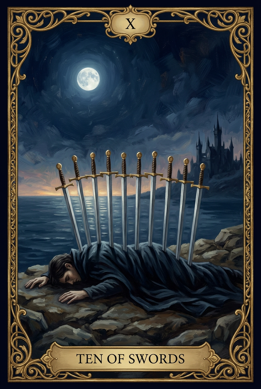 Ten of Swords tarot card.