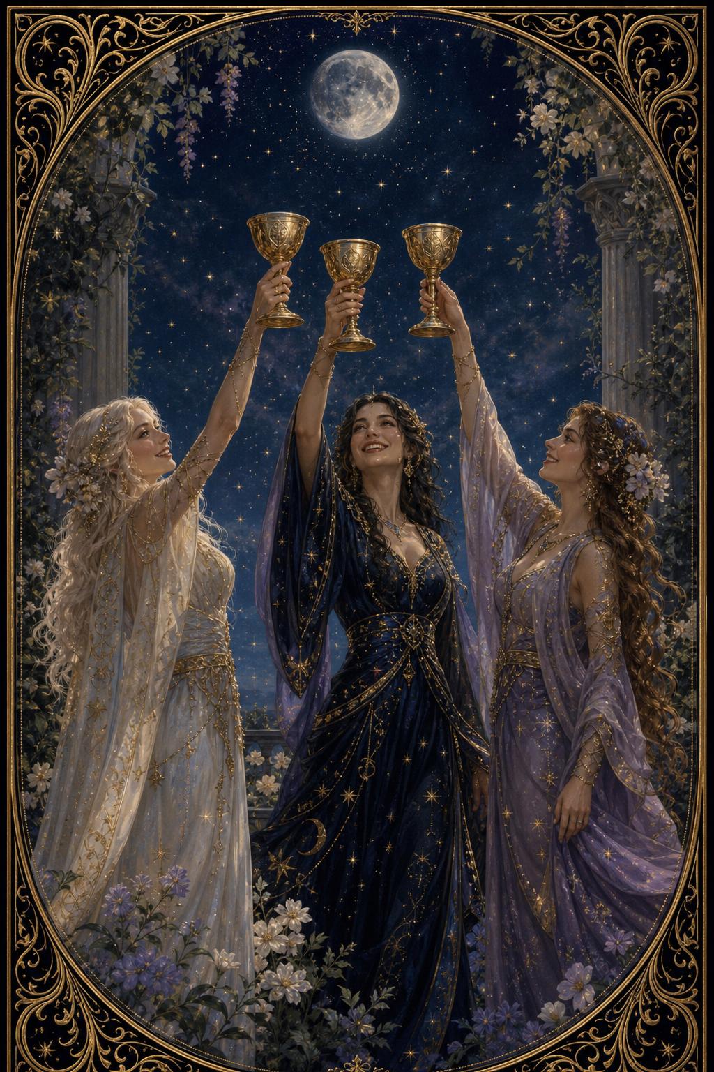 Three of Cups tarot card.